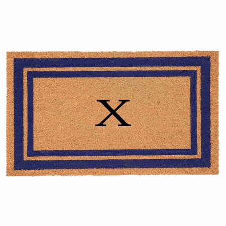 Monogram Door Mat, Natural, Dark Blue, 18 in W x 30 in L
